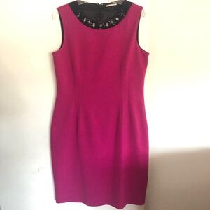 TAHARI Fuchsia Beaded Collar Cocktail Sleeveless Mini Dress US Size 12